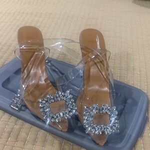 Crystal Embellished Clear Strap Heels